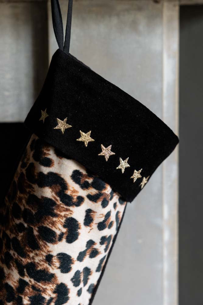 Leopard Love Embroidered Star Christmas Stocking