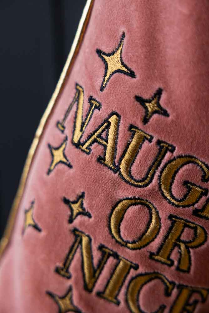 Pink Naughty Or Nice Velvet Christmas Stocking